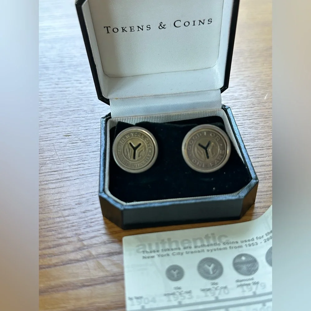 Antique Token Cufflinks from the New York Transit Museum in Original Box and COA